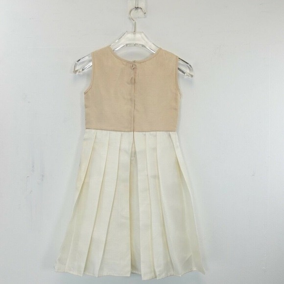 Flower Girl Dress Kids 6 Cream White Pleated 3D Flower Colorblock RUSTANETTE - Picture 2 of 12